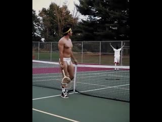 ashton from seancody playing tennis with jockstrap